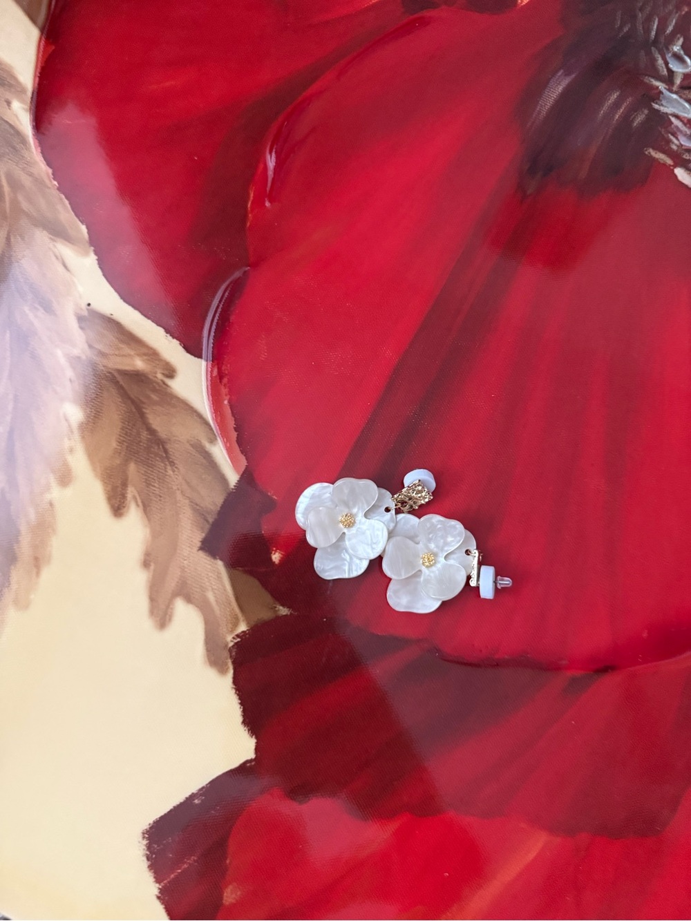 Zara White Floral Drop Earrings with Gold Centers